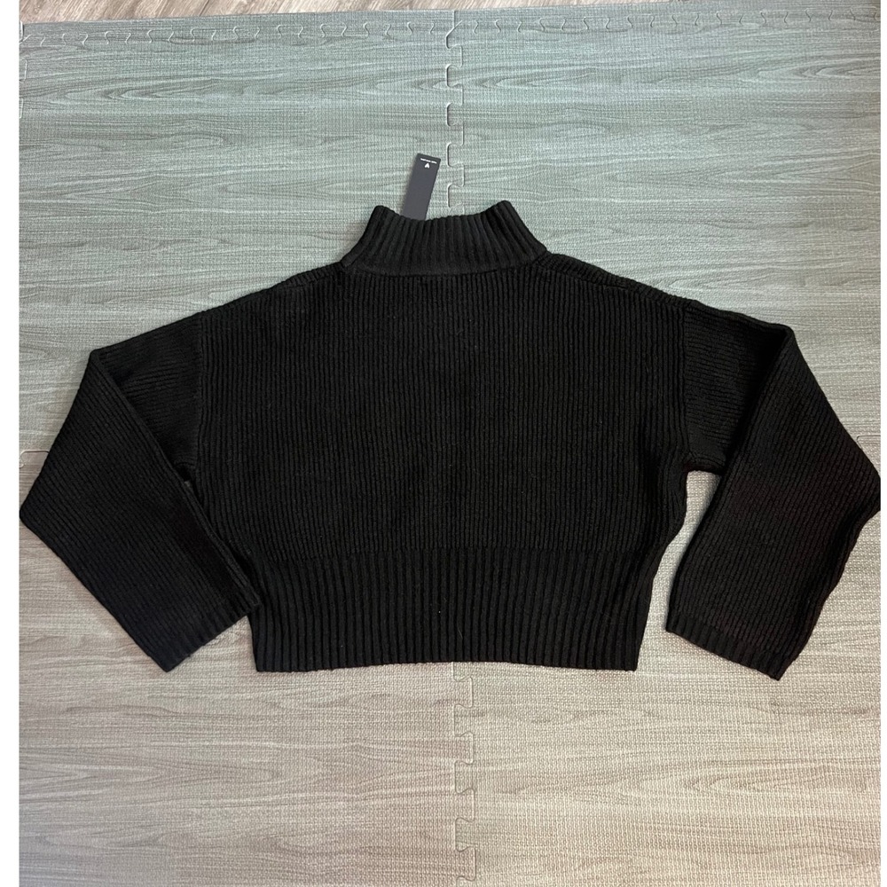 Lulus Black‎ Ribbed Mock Neck Cropped Sweater Women's XL